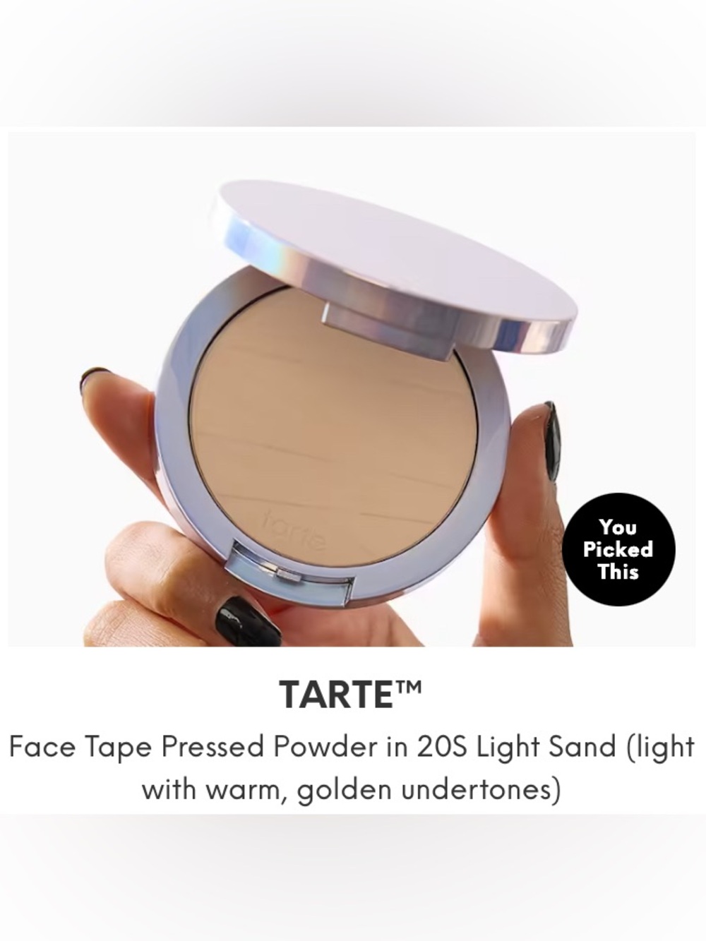 tarte Face Tape Pressed Powder in 20S Light Sand (light w/ warm, golden undert